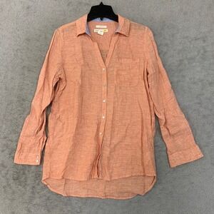 NWOT C&C California Button Up Long Sleeve Shirt Men's S Orange 100% Linen Casual